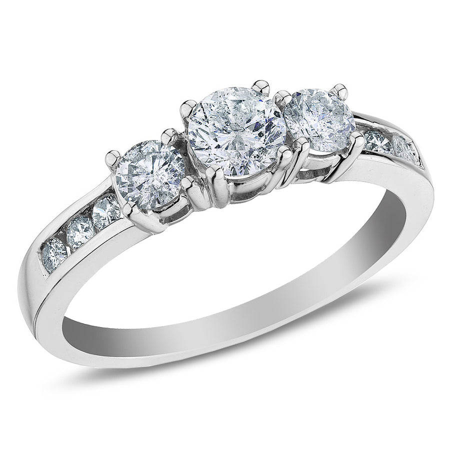 1.00 Carat (ctw J-K I2) Three Stone Diamond Engagement Ring in 10K White Gold Image 1