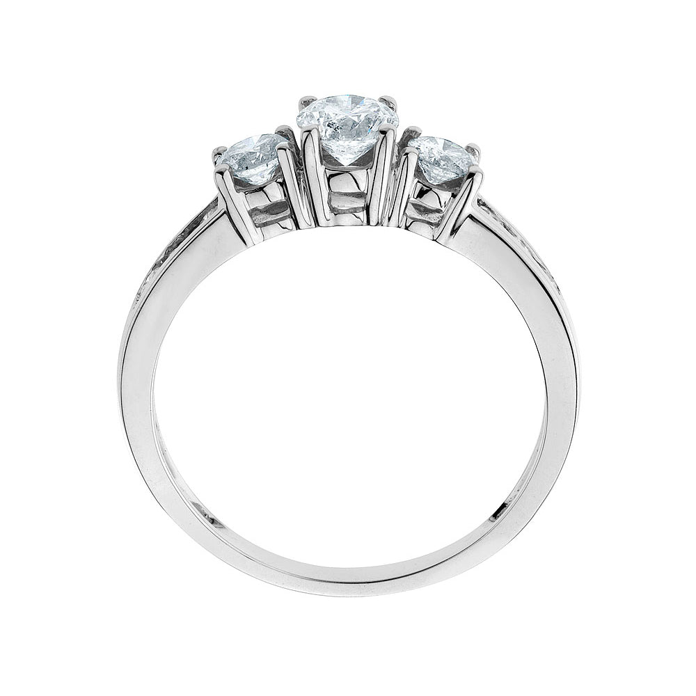 1.00 Carat (ctw J-K I2) Three Stone Diamond Engagement Ring in 10K White Gold Image 2