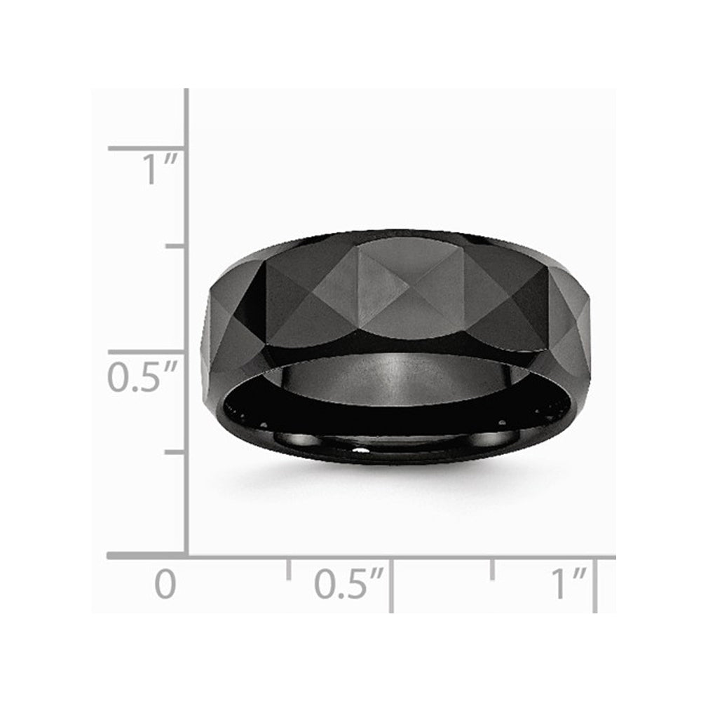 Mens Chisel 8mm Faceted Black Ceramic Wedding Band Ring Image 2