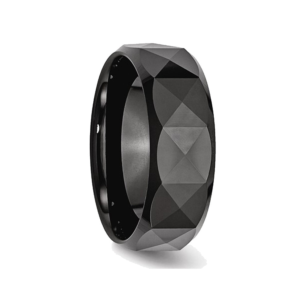 Mens Chisel 8mm Faceted Black Ceramic Wedding Band Ring Image 3