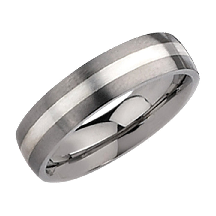 Mens Chisel 6mm Comfort Fit Satin Titanium Wedding Band Ring with Sterling Silver Inlay Image 2