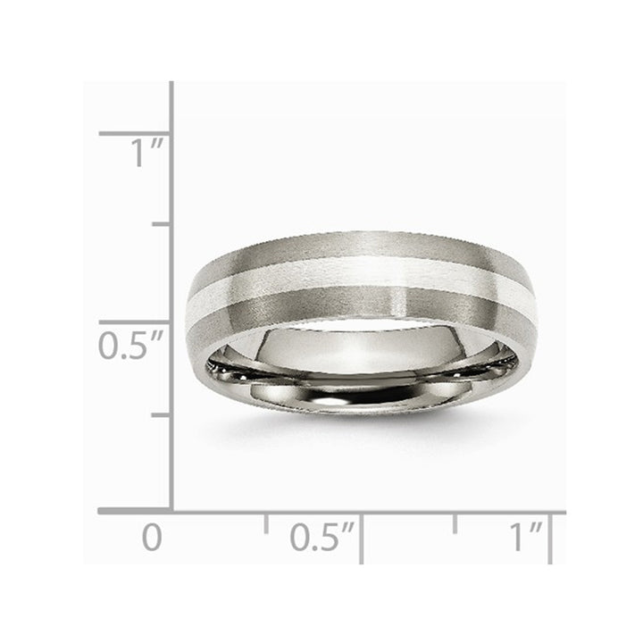 Mens Chisel 6mm Comfort Fit Satin Titanium Wedding Band Ring with Sterling Silver Inlay Image 3