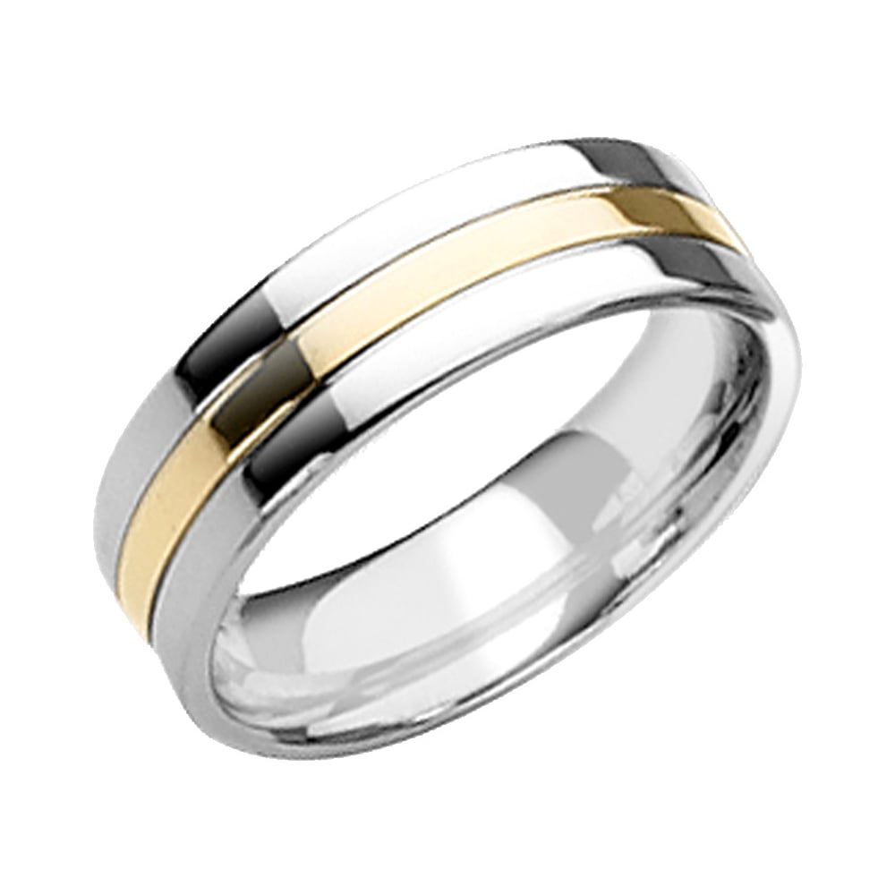 Mens Chisel 7mm Comfort Fit Titanium Polished Wedding Band Ring with Yellow Plating Image 2