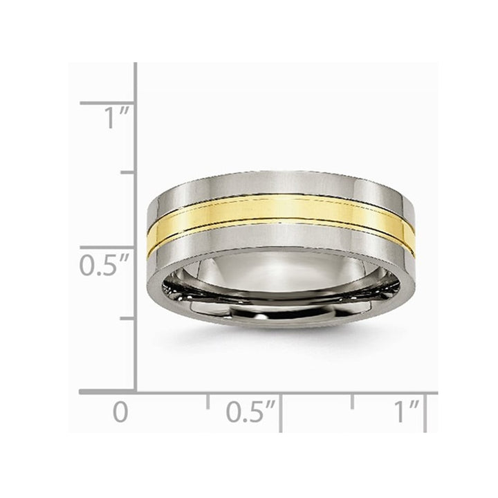 Mens Chisel 7mm Comfort Fit Titanium Polished Wedding Band Ring with Yellow Plating Image 3