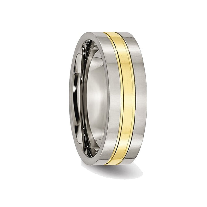 Mens Chisel 7mm Comfort Fit Titanium Polished Wedding Band Ring with Yellow Plating Image 4