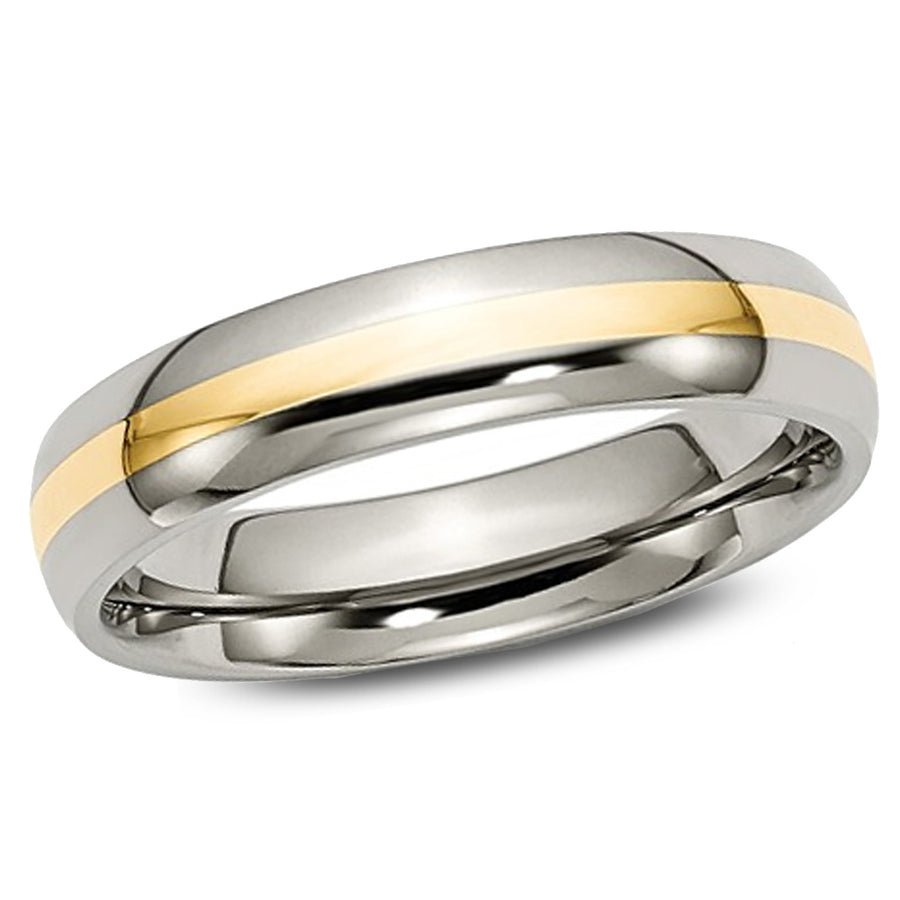 Mens Chisel 5mm Comfort Fit Titanium Wedding Band Ring with 14K Gold Inlay Image 1