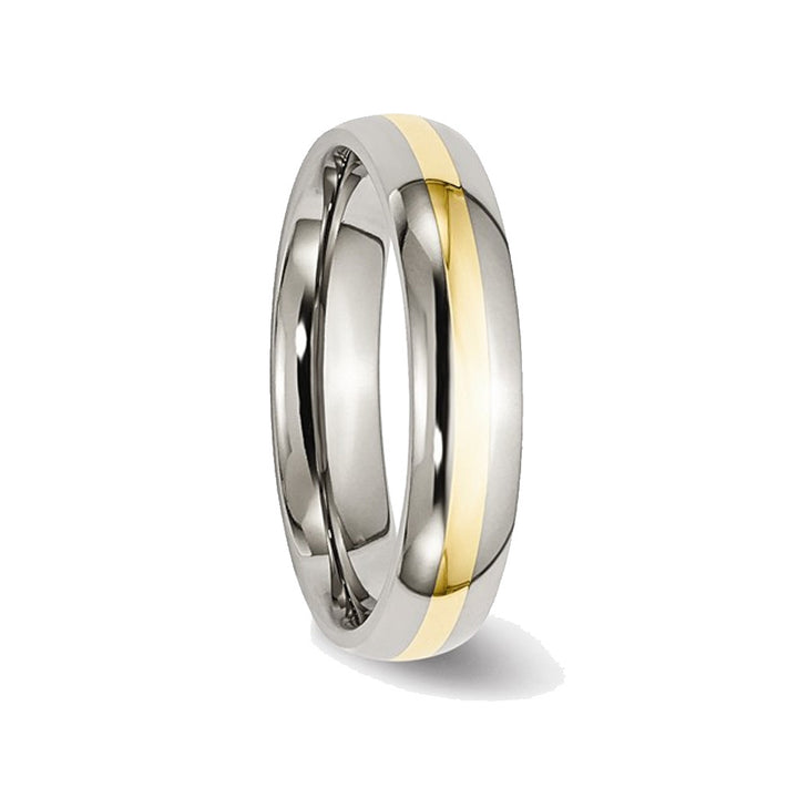 Mens Chisel 5mm Comfort Fit Titanium Wedding Band Ring with 14K Gold Inlay Image 4