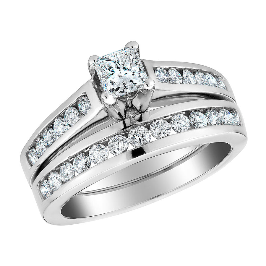2/5 Carat (ctw H-II1-I2) Princess Cut Diamond Engagement Ring and Wedding Band in 10K White Gold Image 1