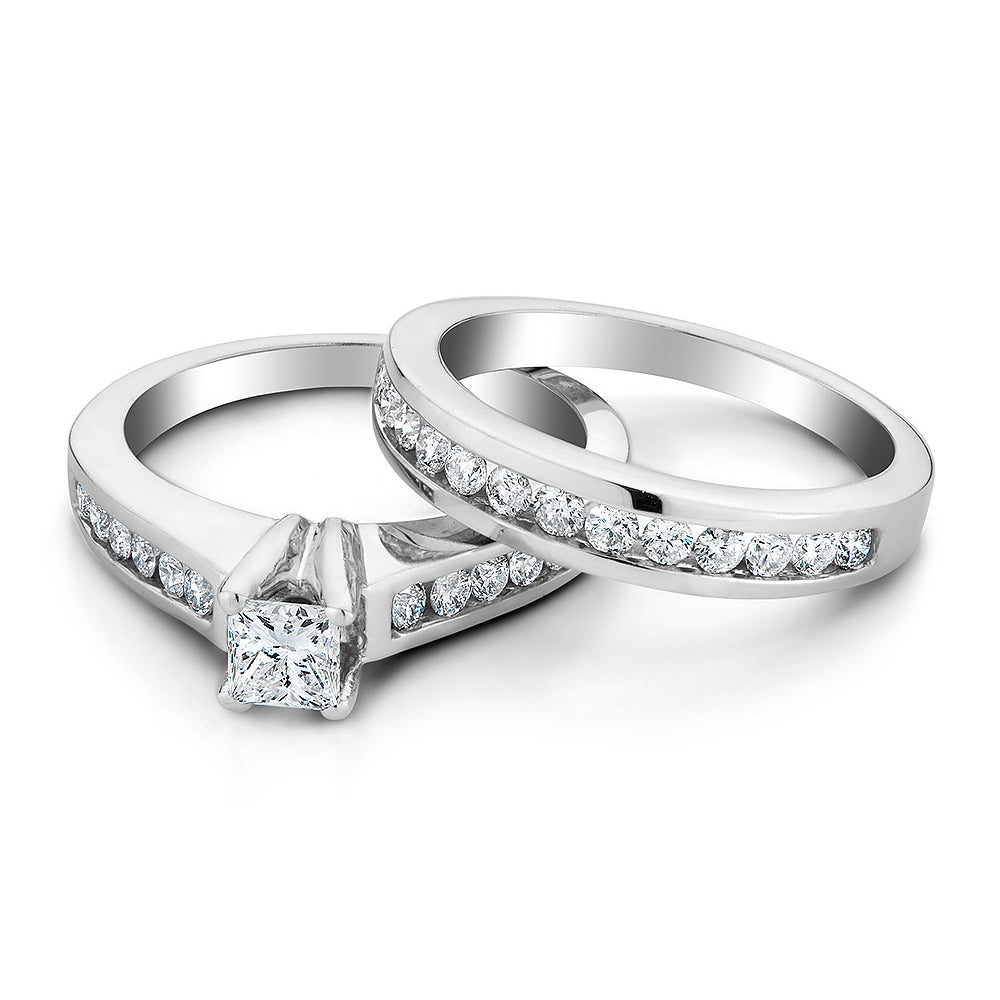 2/5 Carat (ctw H-II1-I2) Princess Cut Diamond Engagement Ring and Wedding Band in 10K White Gold Image 4