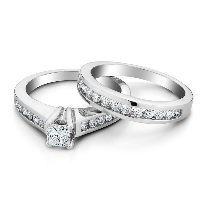 2/5 Carat (ctw H-II1-I2) Princess Cut Diamond Engagement Ring and Wedding Band in 10K White Gold Image 4