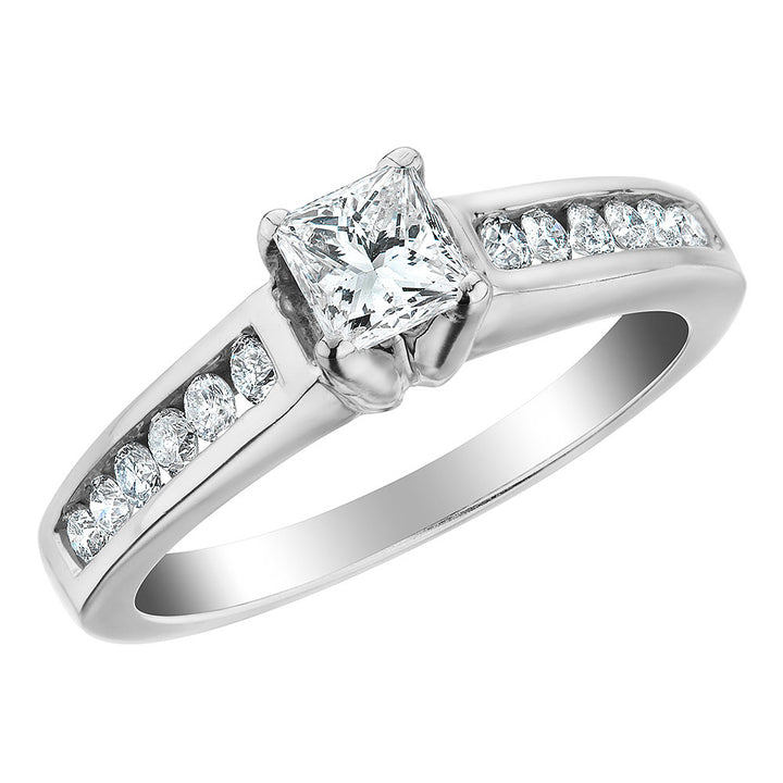 2/5 Carat (ctw H-II1-I2) Princess Cut Diamond Engagement Ring and Wedding Band in 10K White Gold Image 3