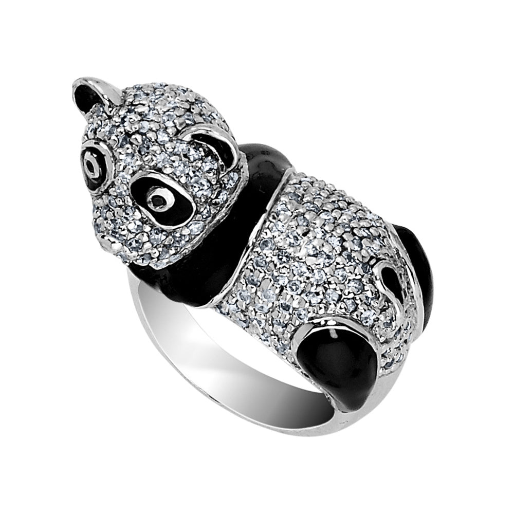 Synthetic Cubic Zirconia (CZ) (CZ) Panda Ring in Sterling Silver Image 1