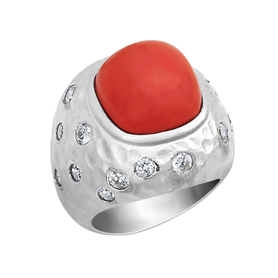 Cheryl M. Created Coral Cocktail Ring with Cubic Zirconia (CZ) (CZ) in Sterling Silver Image 1