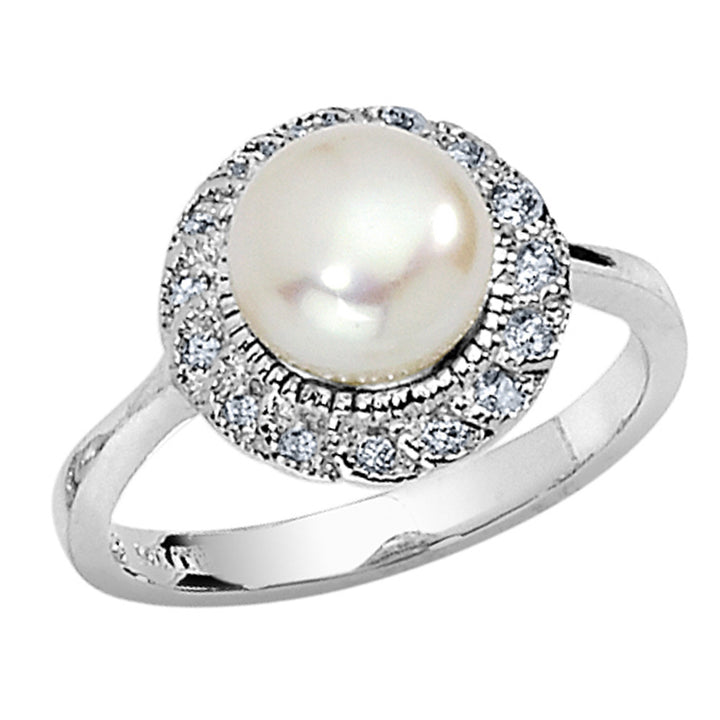 Freshwater Cultured Pearl Ring in Sterling Silver with Synthetic Cubic Zirconia (CZ) Image 6