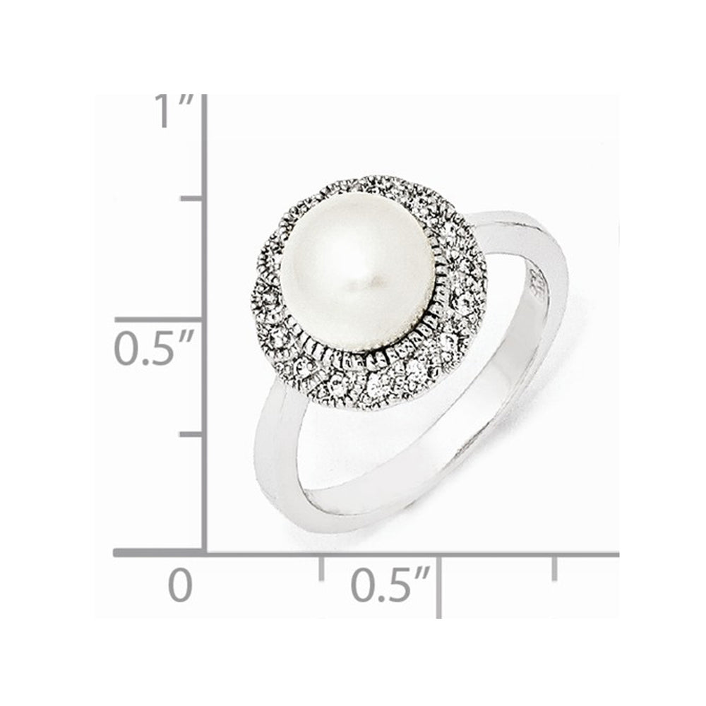 Freshwater Cultured Pearl Ring in Sterling Silver with Synthetic Cubic Zirconia (CZ) Image 2