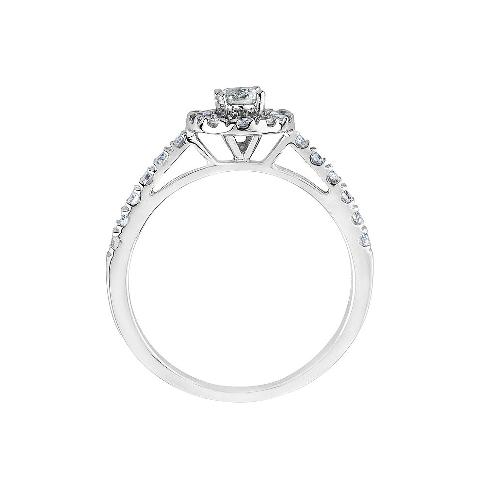 1.00 Carat (ctw H-II2-I3) Diamond Halo Engagement Ring and Wedding Band in 10K White Gold Image 3