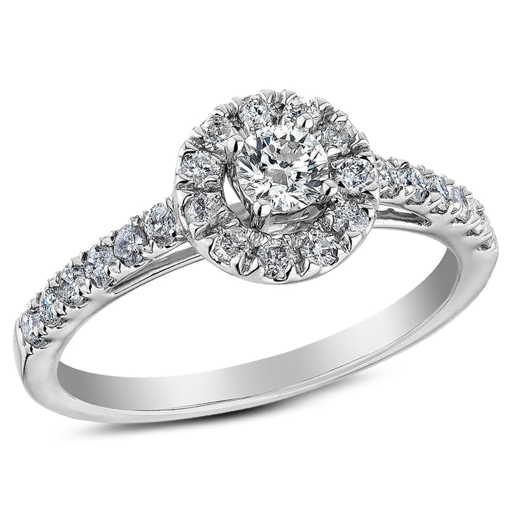 1.00 Carat (ctw H-II2-I3) Diamond Halo Engagement Ring and Wedding Band in 10K White Gold Image 4