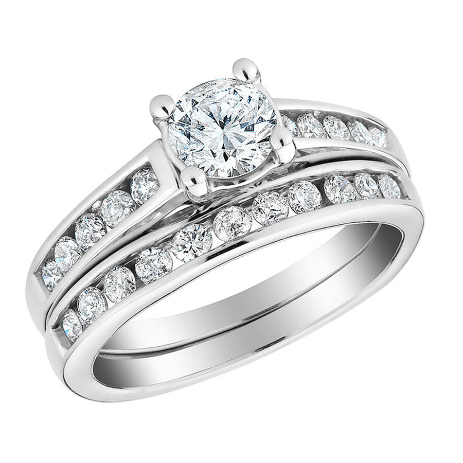 1.00 Carat (ctw H-I-JI2-I3) Diamond Engagement Ring and Wedding Band Set in 10K White Gold Image 1