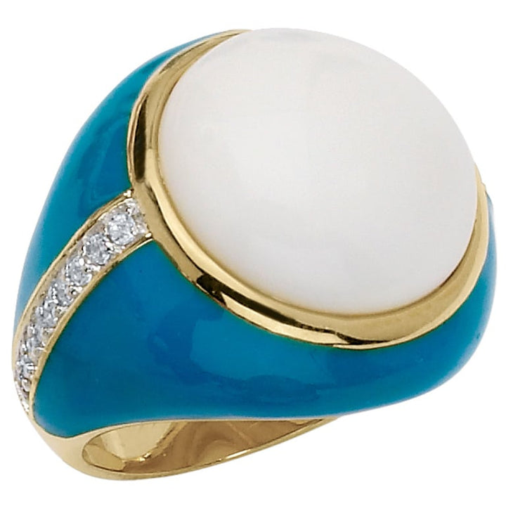 Sterling Silver Gold-plated White Agate Cocktail Ring with Cubic Zirconia (CZ) (CZ) Image 4