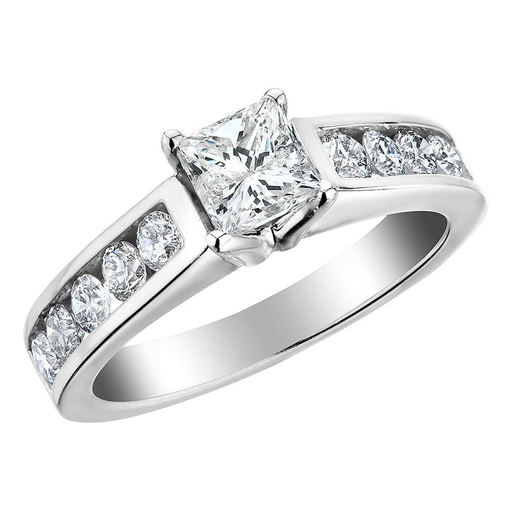 1.97 Carat (ctw H-I I1-I2) Princess Cut Diamond Engagement Ring and Wedding Band Set in 14K White Gold Image 3