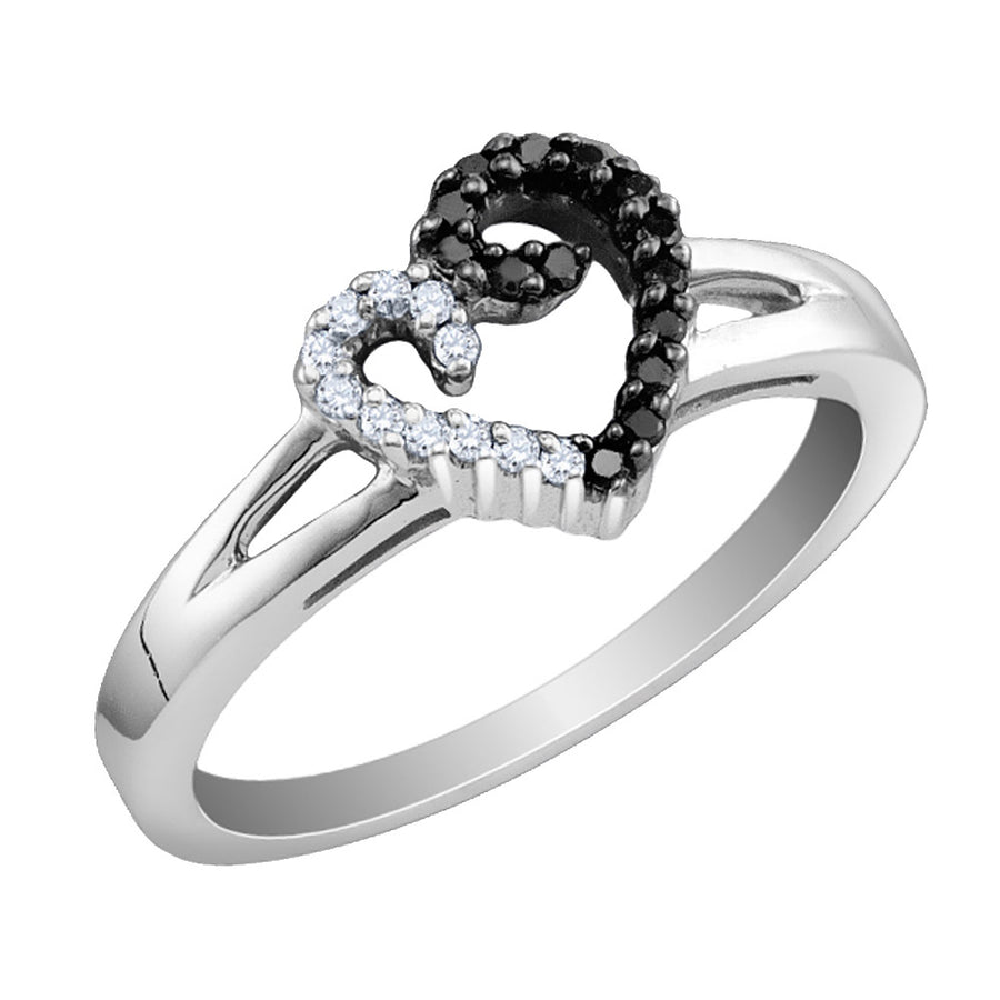 1/5 Carat (ctw) White and Black Diamond Heart Promise Ring in Sterling Silver Image 1