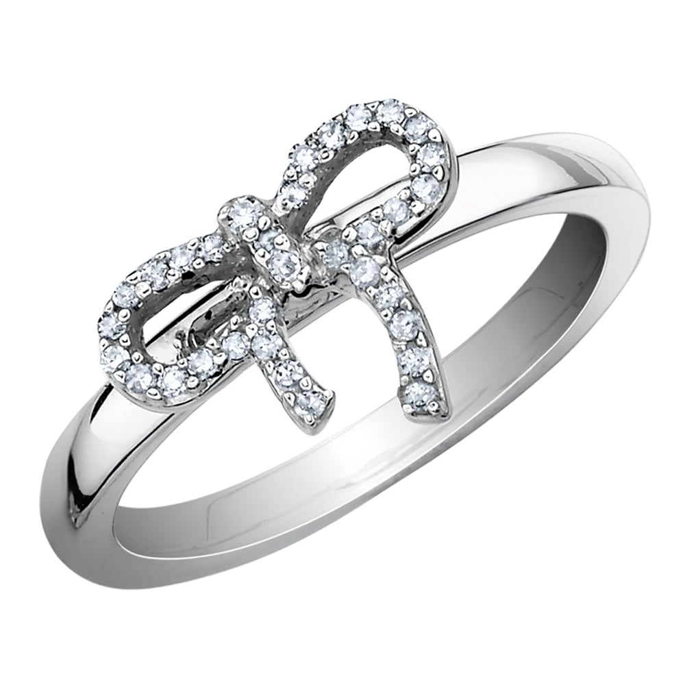 1/10 Carat (ctw) Diamond Forget-Me-Knot Ribbon Ring in Sterling Silver Image 1