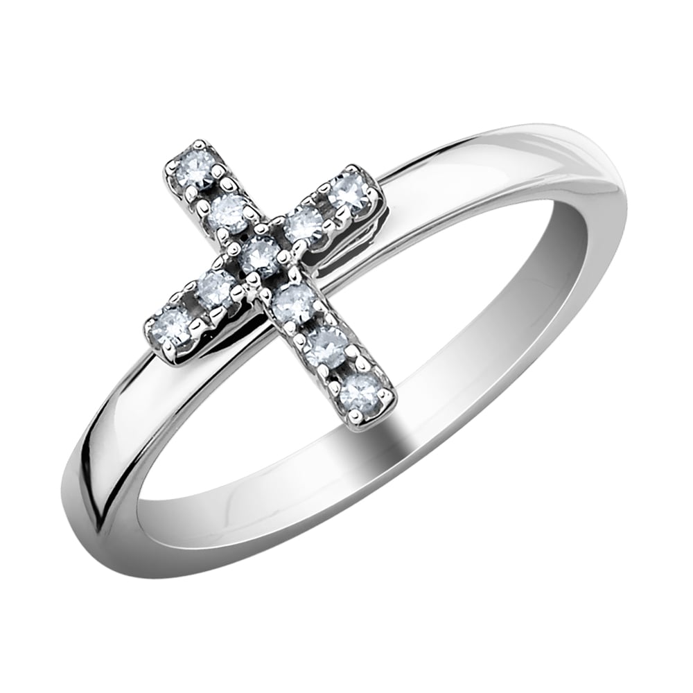 1/10 Carat (ctw) Diamond Cross Ring in Sterling Silver Image 1