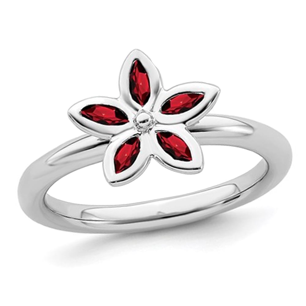 Garnet Flower Ring 1/3 Carat (ctw) in Sterling Silver Image 1