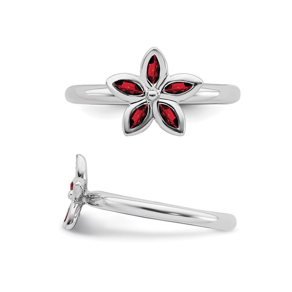 Garnet Flower Ring 1/3 Carat (ctw) in Sterling Silver Image 4