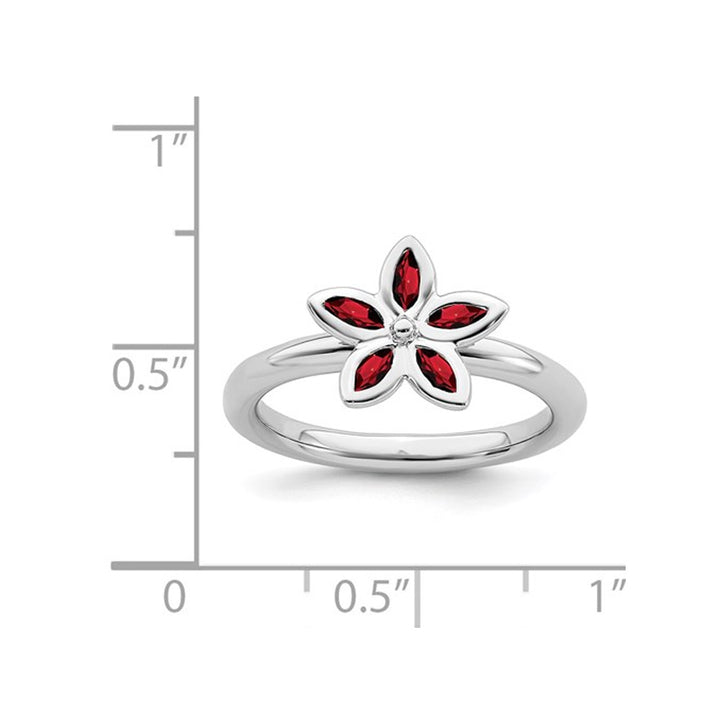 Garnet Flower Ring 1/3 Carat (ctw) in Sterling Silver Image 4