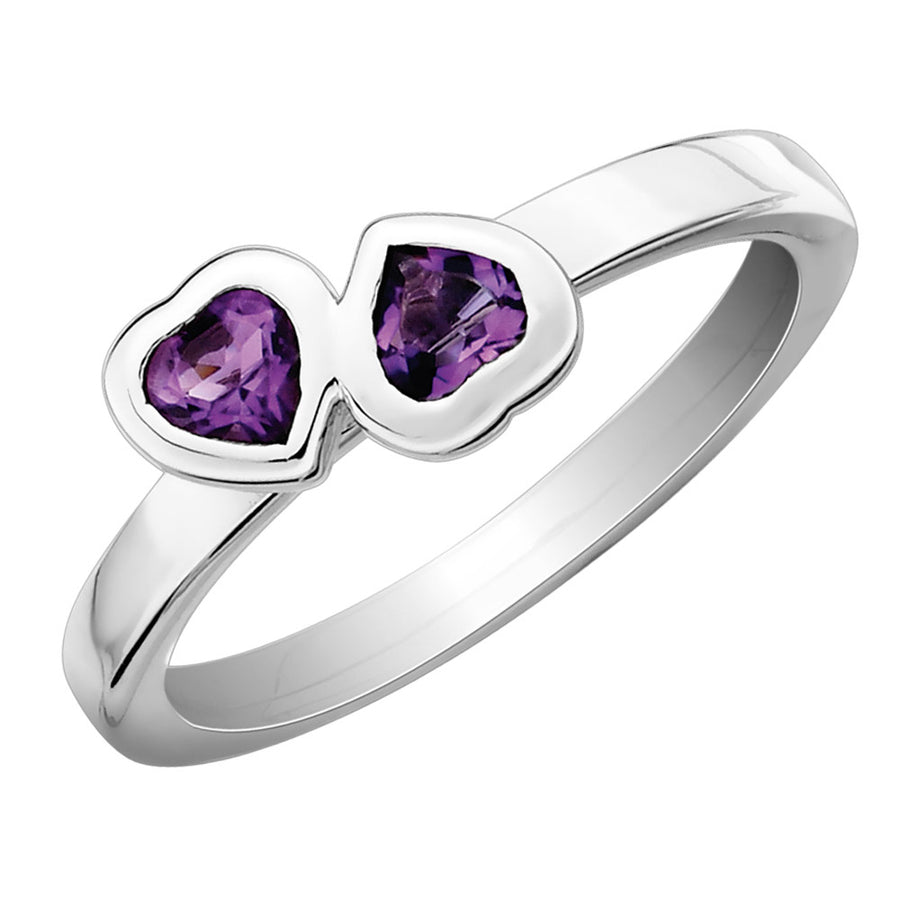 Amethyst Double Heart Ring 2/5 Carat (ctw) in Sterling Silver Image 1