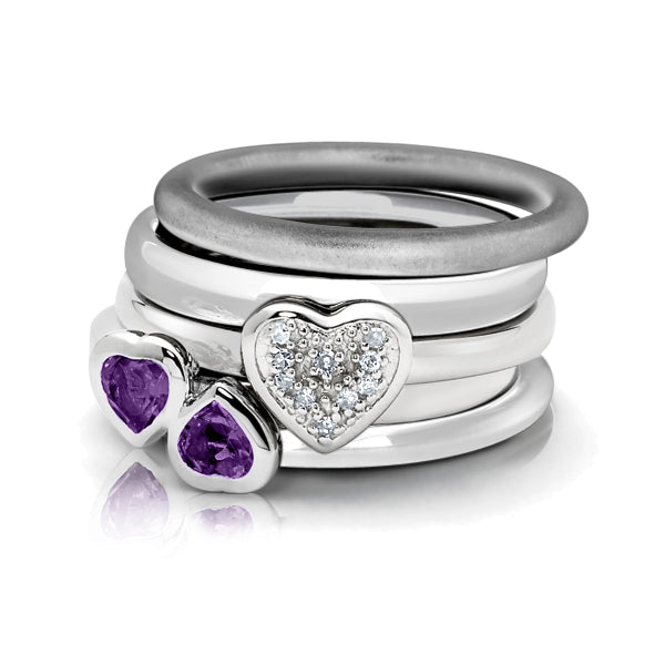 Amethyst Double Heart Ring 2/5 Carat (ctw) in Sterling Silver Image 2