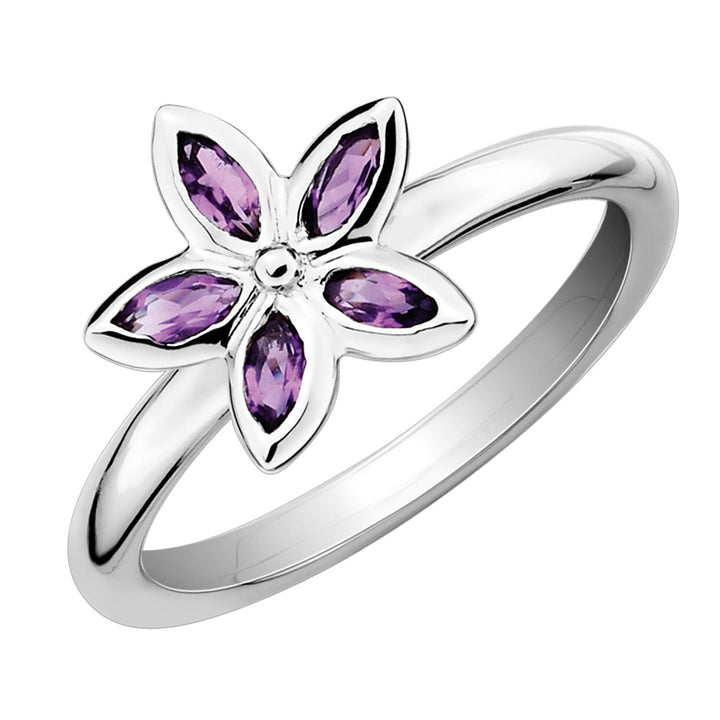 1/3 Carat (ctw) Amethyst Flower Ring in Sterling Silver Image 1