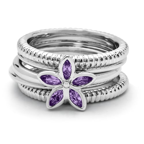 1/3 Carat (ctw) Amethyst Flower Ring in Sterling Silver Image 2