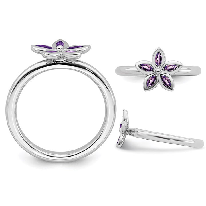 1/3 Carat (ctw) Amethyst Flower Ring in Sterling Silver Image 3