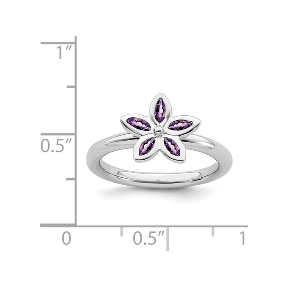 1/3 Carat (ctw) Amethyst Flower Ring in Sterling Silver Image 4