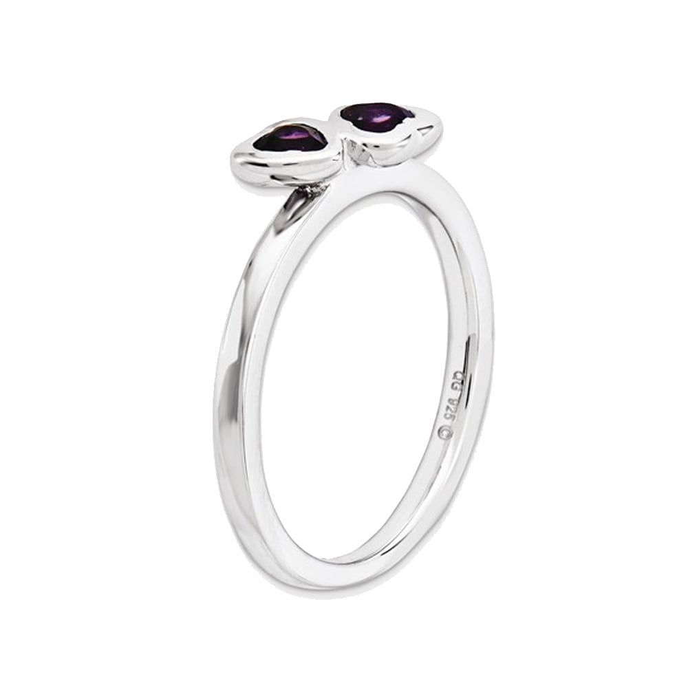 Amethyst Double Heart Ring 2/5 Carat (ctw) in Sterling Silver Image 4