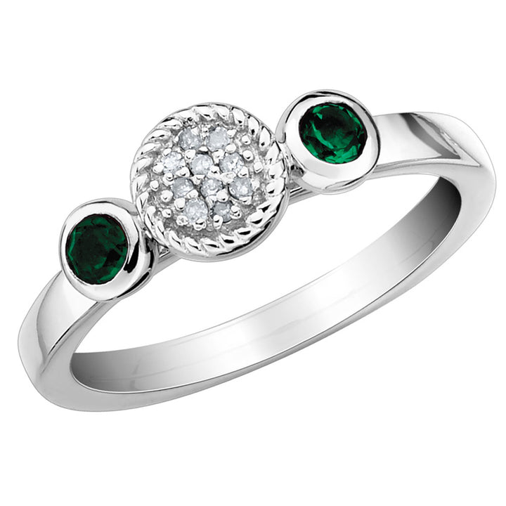 Lab Created Emerald Ring with Diamonds 1/5 Carat (ctw) in Sterling Silver Image 1