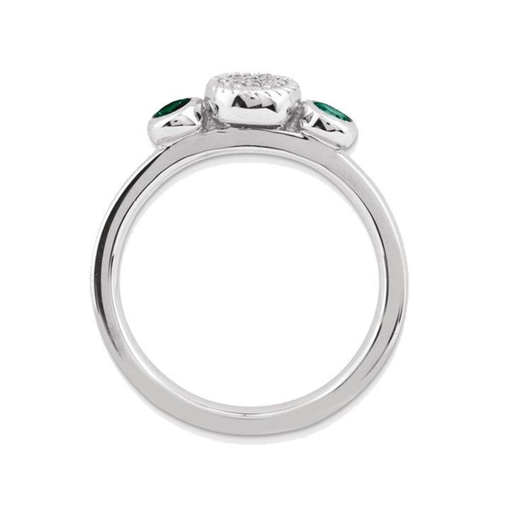 Lab Created Emerald Ring with Diamonds 1/5 Carat (ctw) in Sterling Silver Image 3