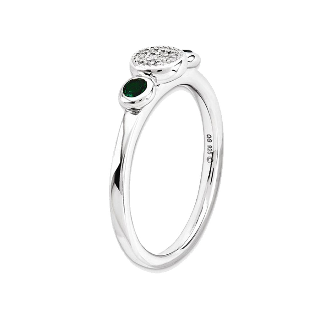 Lab Created Emerald Ring with Diamonds 1/5 Carat (ctw) in Sterling Silver Image 4