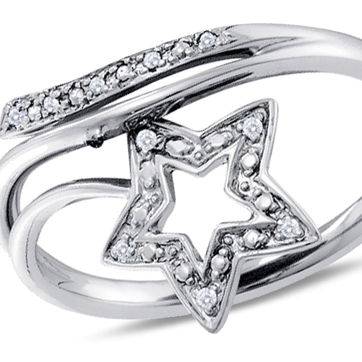 Star Ring in 10K White Gold with Accent Diamonds Image 1