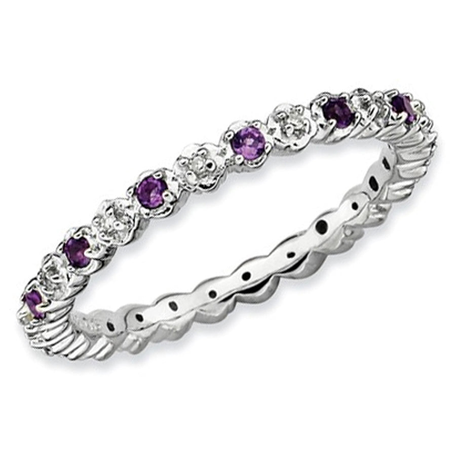 Amethyst Ring 1/5 Carat (ctw) with Diamond Accent in Sterling Silver Image 1