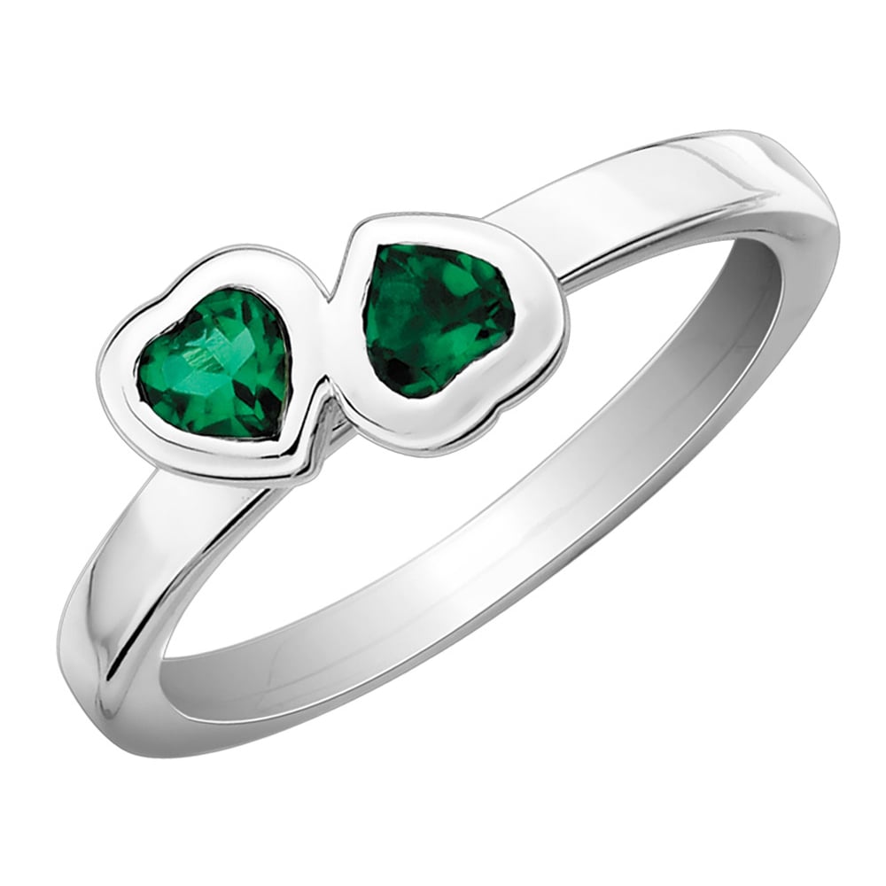 Lab-Created Emerald Double Heart Ring 2/5 Carat (ctw) in Sterling Silver Image 1