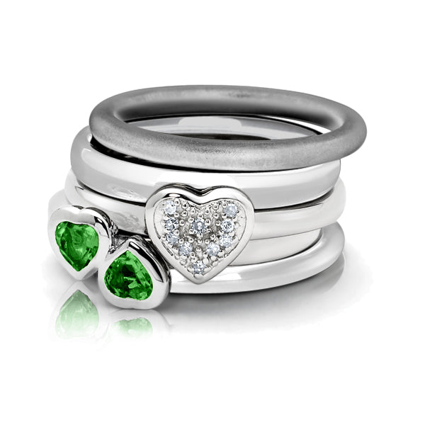 Lab-Created Emerald Double Heart Ring 2/5 Carat (ctw) in Sterling Silver Image 2