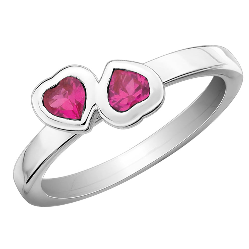 3/5 Carat (ctw) Lab-Created Red Ruby Double Heart Ring in Sterling Silver Image 1