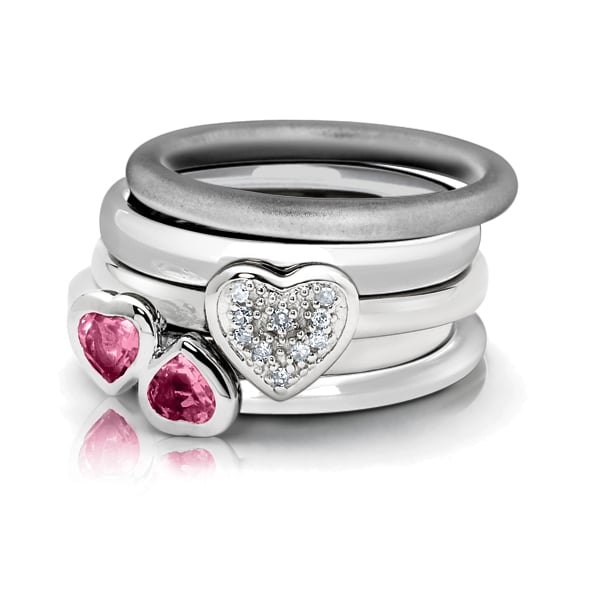 3/5 Carat (ctw) Lab-Created Red Ruby Double Heart Ring in Sterling Silver Image 2