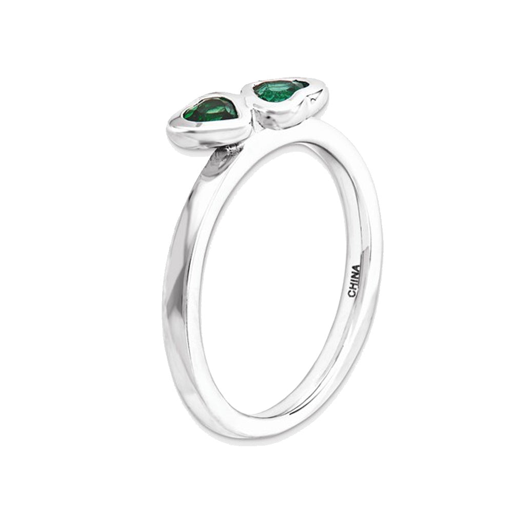 Lab-Created Emerald Double Heart Ring 2/5 Carat (ctw) in Sterling Silver Image 3