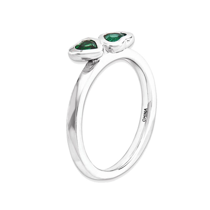 Lab-Created Emerald Double Heart Ring 2/5 Carat (ctw) in Sterling Silver Image 3