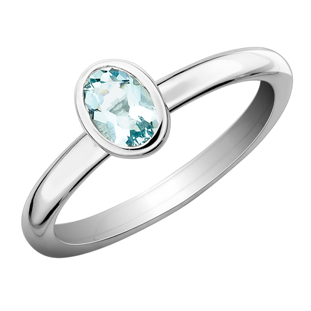 2/5 Carat (ctw) Solitaire Oval Aquamarine Ring in Sterling Silver Image 1