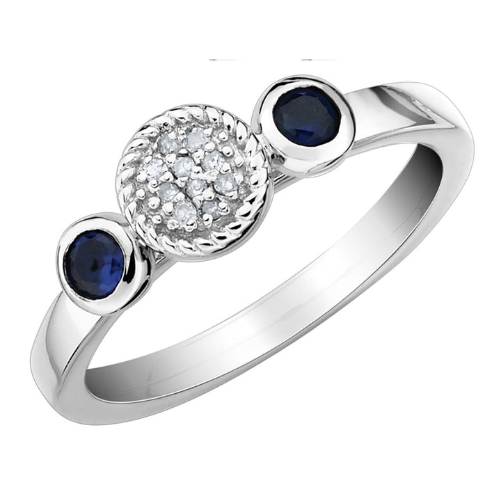 Created Blue Sapphire Ring with Diamonds 1/3 Carat (ctw) in Sterling Silver Image 4